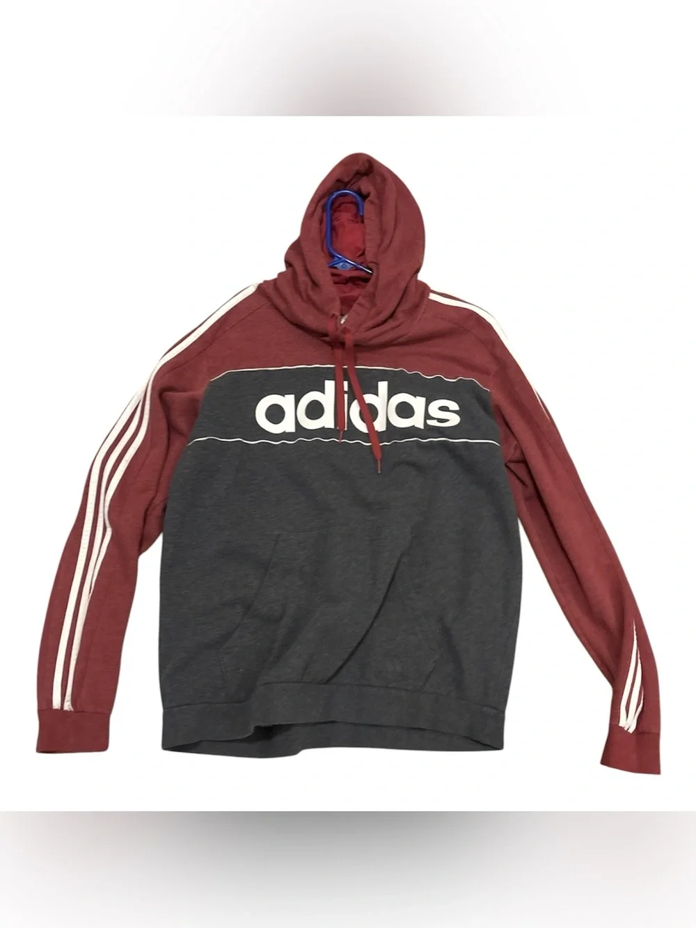 adidas Two-Tone Pullover Hoodie in Burgundy and Charcoal